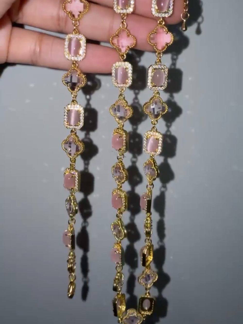 Gold Chain Necklace with Pink Gem Accents - Women's Jewelry
